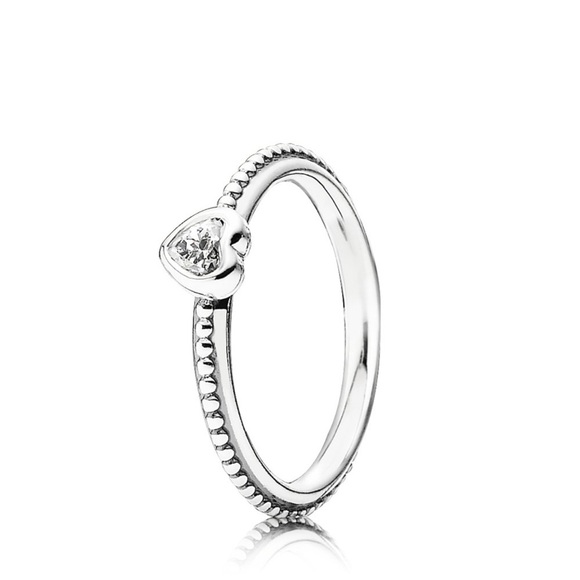 💛 Pandora 925 Silver One Love Heart CZ Stacking Ring - Picture 1 of 3